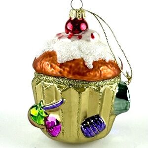 Vintage Fitz and Floyd Blown Glass Cupcake Ornament 2003